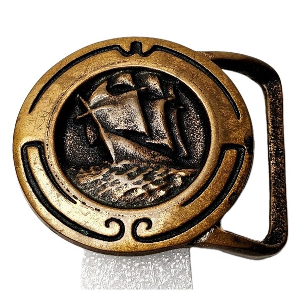 VTG GLORY OF THE SEAS Belt Buckle Solid Brass Tech Ether 1974 Nautical USA VGC! - Picture 2 of 9